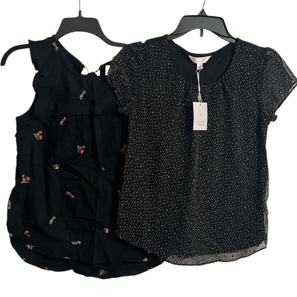 Lauren Conrad Pleat Neck Top and Floral Ruffle Sleeve Top